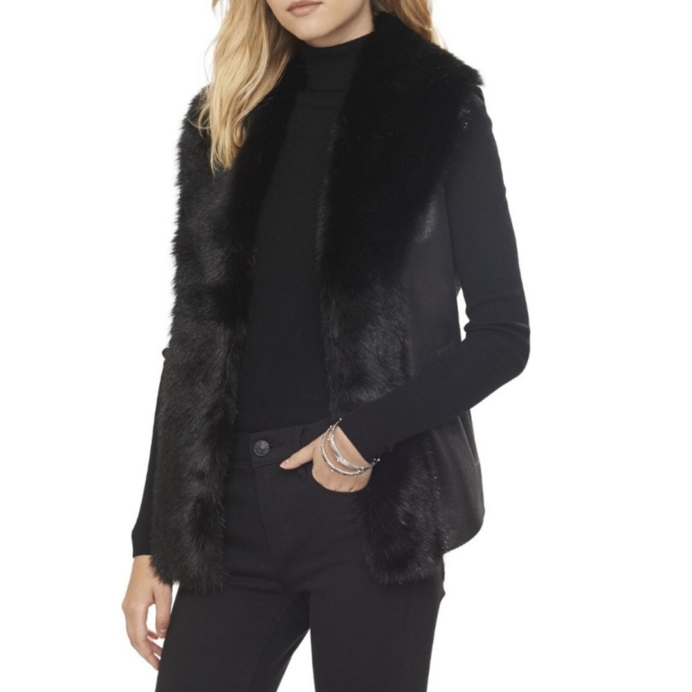 MARC NEW YORK Womens Designer Black Suede Reversible Fur Vest Size S
